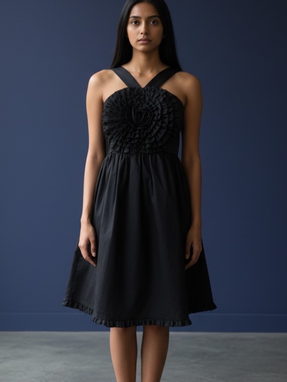 ❤️ Anthropologie x Burlapp Black Satin Rosette Mini Dress